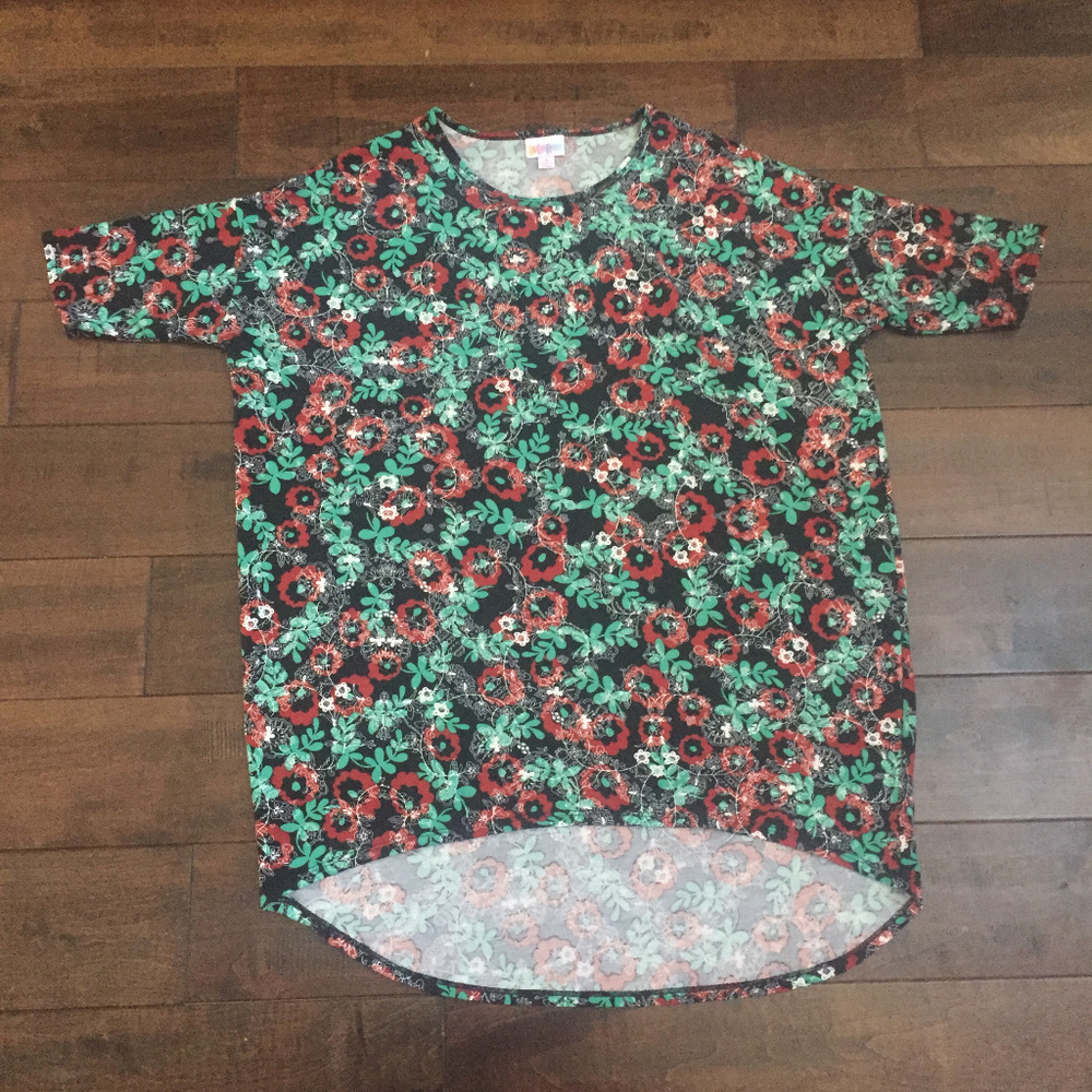 LuLaRoe Irma Black Red Green Floral Sz S